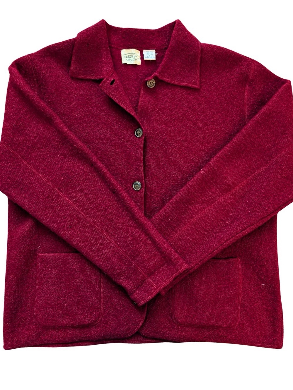 Vintage G.H. Bass & Co. Burgundy Button-Front Teddy Jacket 100% Wool